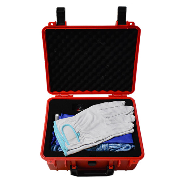 Fishing Magnet Kit with case opened Displaying gloves 
